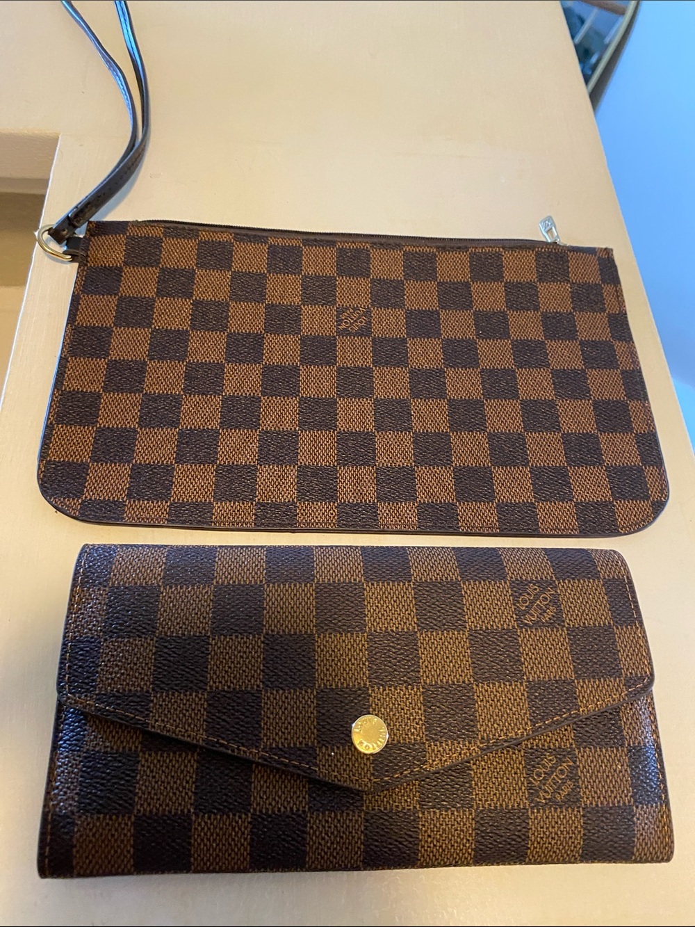 Brown Checker Canvas Wristlet and Envelope Wallet